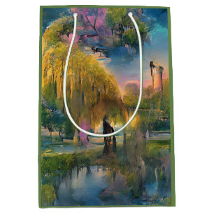 Sacola Para Presentes Média Árvore selvagem ouro ao pôr do sol pela Abstrato P