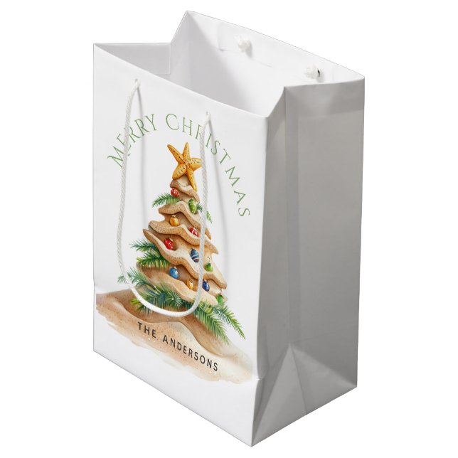 Sacola Para Presentes Média Árvore Tropical de Natal (Frente inclinada)