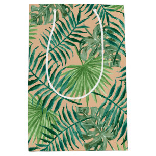 Sacola Para Presentes Média Árvore Tropical Palm deixa padrão verde Dourado