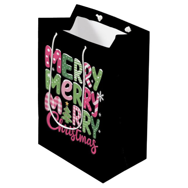 Sacola Para Presentes Média Árvores Alegres e Iluminadas Natal Feriado Inverno (Frente inclinada)