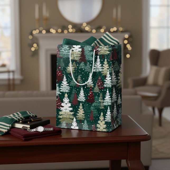 Sacola Para Presentes Média Árvores de Natal Festivas Neve (Criador carregado)