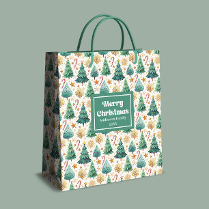 Sacola Para Presentes Média Árvores de Natal minimalistas nome saco de present