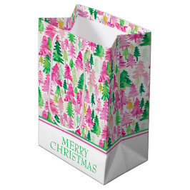 Sacola Para Presentes Média Árvores de Natal rosa e verde pré-desidratadas