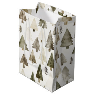 Sacola Para Presentes Média Árvores de Natal Verde-oliva