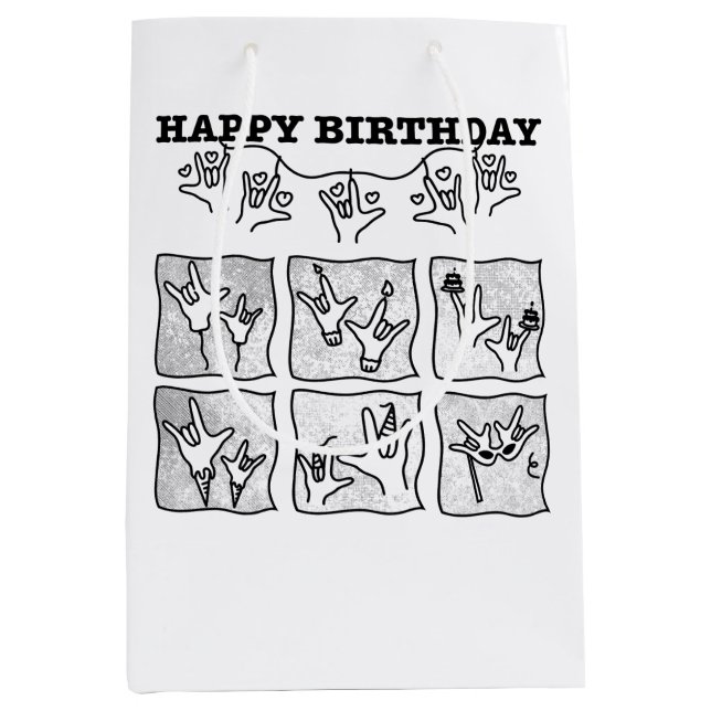 Sacola Para Presentes Média ASL ILY Obsession - Happy Birthday!  (Frente)