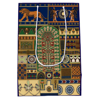 Sacola Para Presentes Média Assyrian Gold Lion, Sun & Ancient Angels Artistic