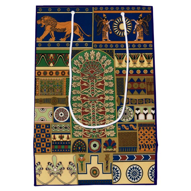 Sacola Para Presentes Média Assyrian Gold Lion, Sun & Ancient Angels Artistic (Verso)