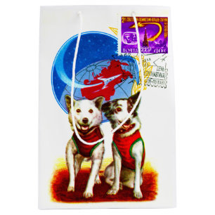 SACOLA PARA PRESENTES MÉDIA ASTRONAUTAS DE CÃO BELKA E STRELKA 1963