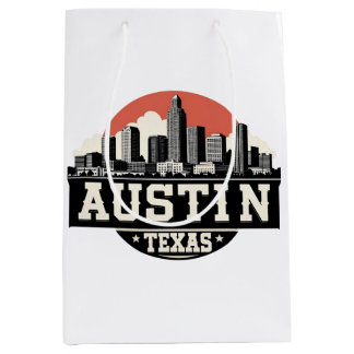 Sacola Para Presentes Média Austin City Texas Skyline Retro Black & White Art