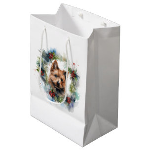 Sacola Para Presentes Média Austrália Terrier Christmas Wreath Festivo Pup