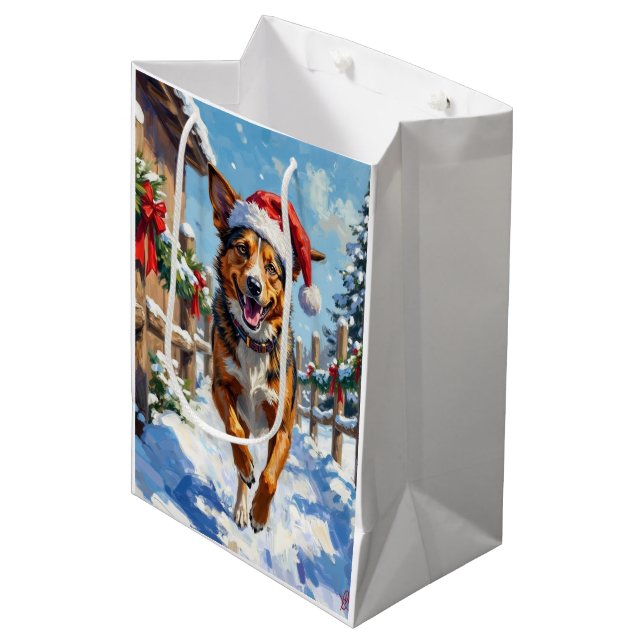 Sacola Para Presentes Média Australian Cattle Dog Red Heeler Christmas (Frente inclinada)