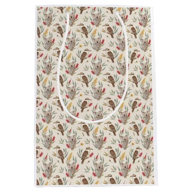 Sacola Para Presentes Média Australian Koalas, Kookaburras and Native Flora (Frente)