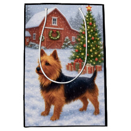 Sacola Para Presentes Média Australian Terrier Holiday 