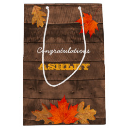 Sacola Para Presentes Média Autumn Leaves & Barnwood Personalizada Gift Bag