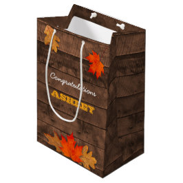 Sacola Para Presentes Média Autumn Leaves & Barnwood Personalizada Gift Bag