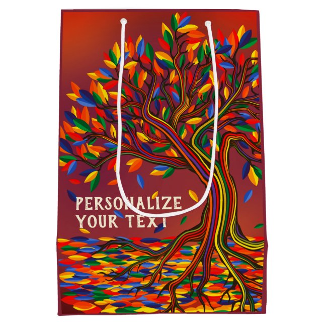 Sacola Para Presentes Média Autumn Tree Personalizado Partido de Ação de Graça (Verso)
