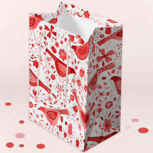 Sacola Para Presentes Média Ave Aquarela Vermelha