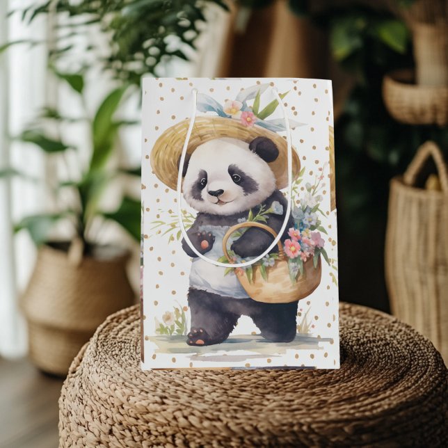 Sacola Para Presentes Média Aventura Floral de Panda (Pandas Floral Adventure gift Bag)