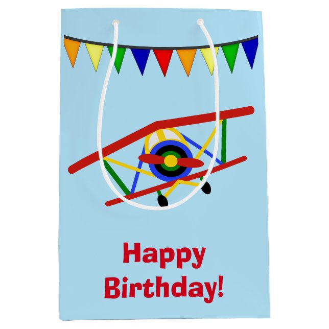 Sacola Para Presentes Média Avião bonito personalizado (Frente)