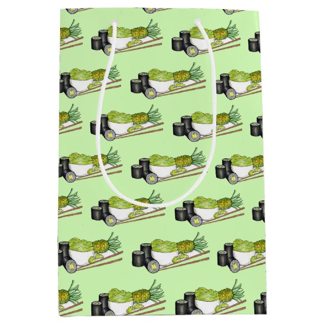 Sacola Para Presentes Média Avocado Rolls Wasabi Sushi Janto de Comida japonês (Frente)