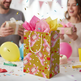 Sacola Para Presentes Média Axolotl Amor mostarda