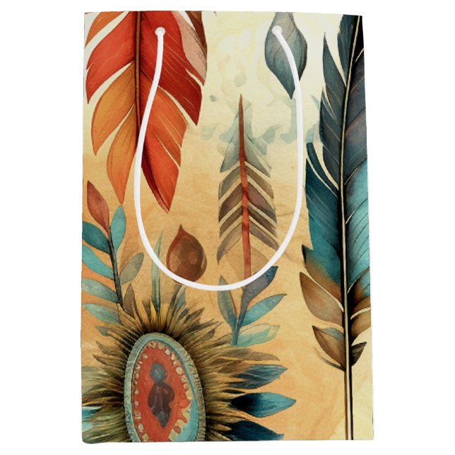 Sacola Para Presentes Média Aztec Boho Tribal Blue Feeds (Frente)