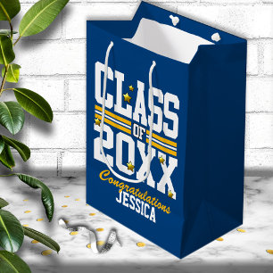 Sacola Para Presentes Média Azul Ano da Classe de Graduação Amarelo