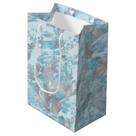 Sacola Para Presentes Média Azul Aqua Silver Marble