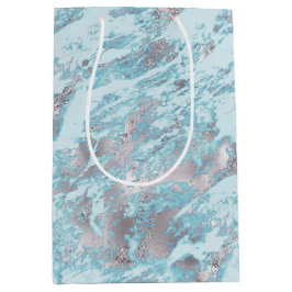 Sacola Para Presentes Média Azul Aqua Silver Marble