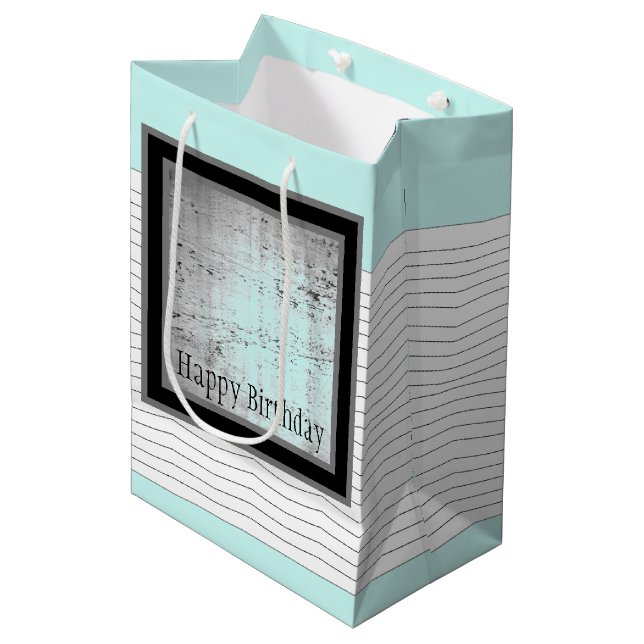 Sacola Para Presentes Média Azul Claro Preto E Branco (Frente inclinada)