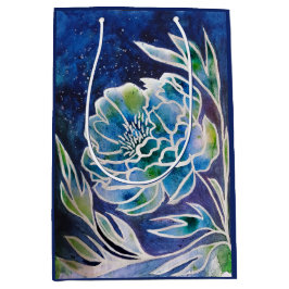 Sacola Para Presentes Média Azul Dahlia Marinho artesanal Floral Aquarela