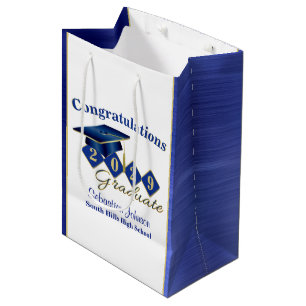 Sacola Para Presentes Média Azul de graduação personalizado e Dourado