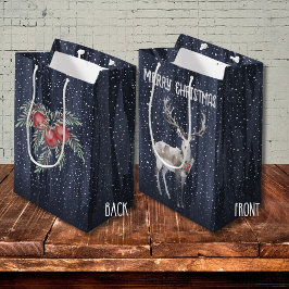 Sacola Para Presentes Média Azul Elegante e Cinza Neves Reindee Natal