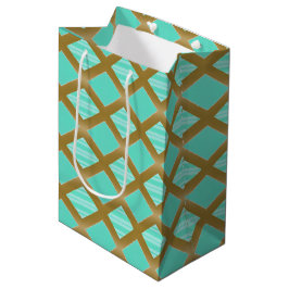 Sacola Para Presentes Média Azul Elegante e Trendy Aquamarine, Dourado
