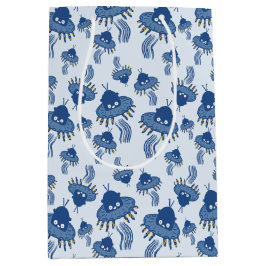 Sacola Para Presentes Média Azul Kawaii Octopus UFO