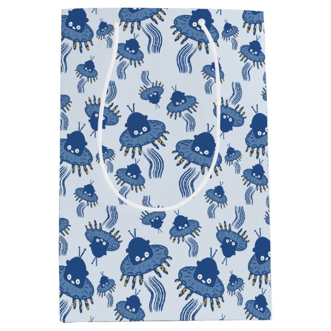 Sacola Para Presentes Média Azul Kawaii Octopus UFO (Frente)