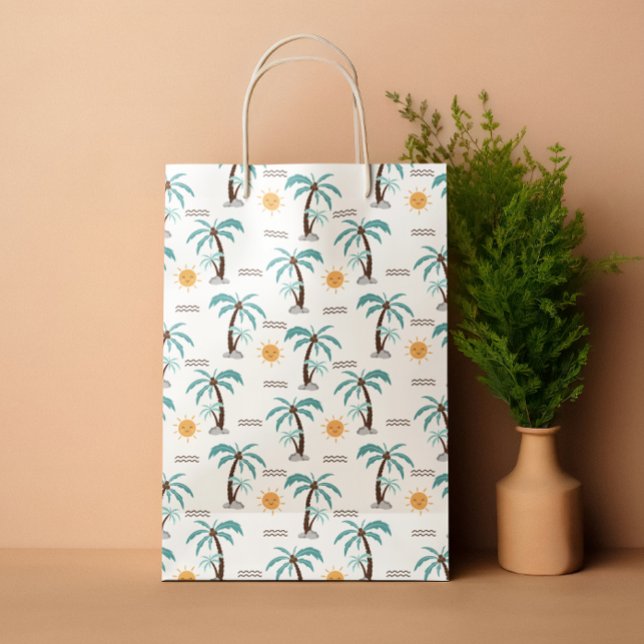 Sacola Para Presentes Média Azul-palmeiro-pastel (Summer palms pastel blue medium gift bag)