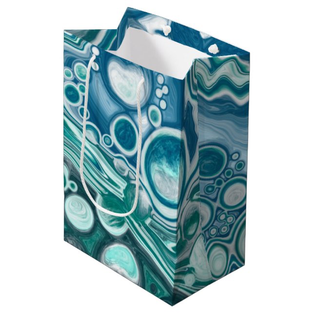 Sacola Para Presentes Média Azul Turquesa Ondas Oceânicas (Frente inclinada)