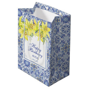 Sacola Para Presentes Média Azulejo Amarelo Azulejo Azulejo