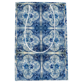 Sacola Para Presentes Média Azulejo Antigo em Azul Delft