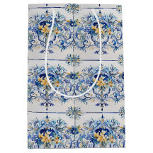 Azulejo italiano Chá de panela azul e branco Flora
