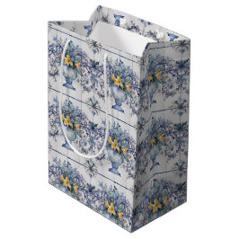 Sacola Para Presentes Média Azulejo italiano Chá de panela azul e branco Flora