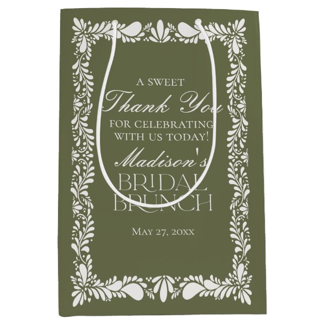 Sacola Para Presentes Média Azulejo Verde Talavera Fiesta Bridal Brunch (Frente)