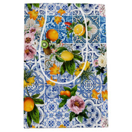 Sacola Para Presentes Média Azulejos de Buquê de Limão da Costa Amalfi Itália