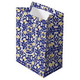 Sacola Para Presentes Média Azulejos mediterrânicos Padrão Azul e Amarelo