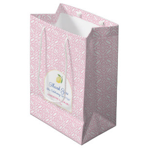 Sacola Para Presentes Média Azulejos Rosa Meninas Limões Italianos Casamento B