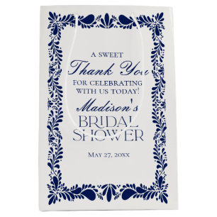 Sacola Para Presentes Média Azulejos Talavera Azuis Favor para Chá de Noiva Fi