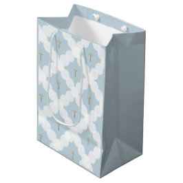 Sacola Para Presentes Média Baby Boy baptism Blue gold cross white