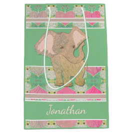 Sacola Para Presentes Média Baby Elephant Green Gift Bag