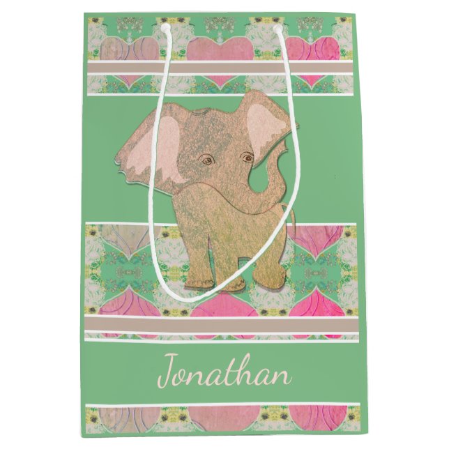 Sacola Para Presentes Média Baby Elephant Green Gift Bag (Frente)